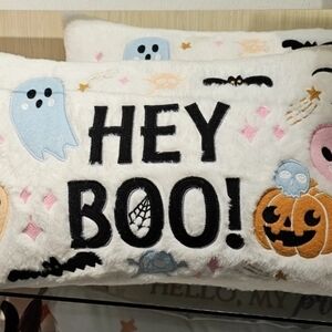 Halloween Pastel "Hey Boo" Ghost Pillow
